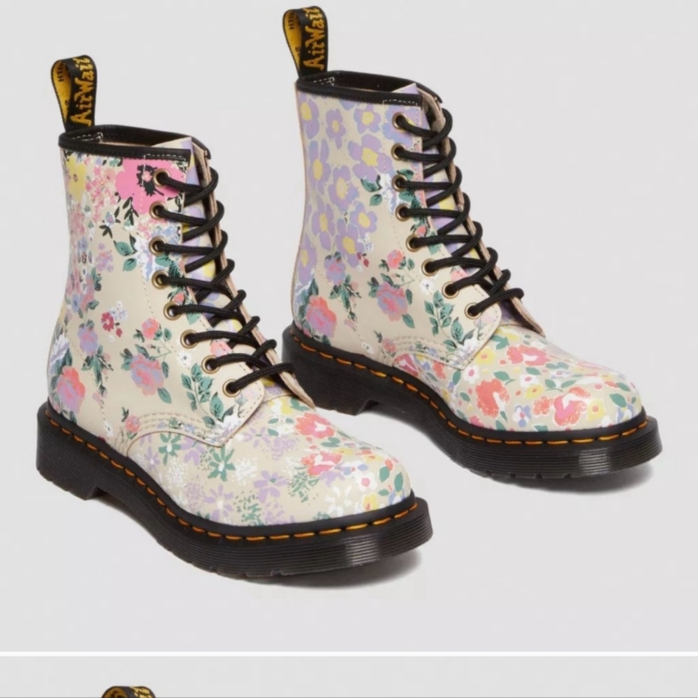 Dr. Martens 1460 FLORAL MASH UP LEATHER LACE UP BOOTS Size 6 NEW